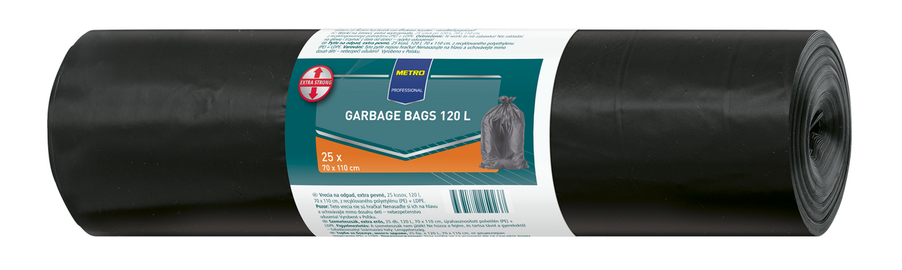 METRO PROFESSIONAL Pytel na odpad extra silný 120 l černý 2 x (2 x 25 ks)