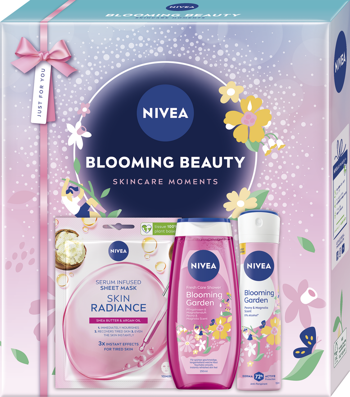 NIVEA Box Blooming Le dárková sada (maska + SG 250 ml + sprej AP)