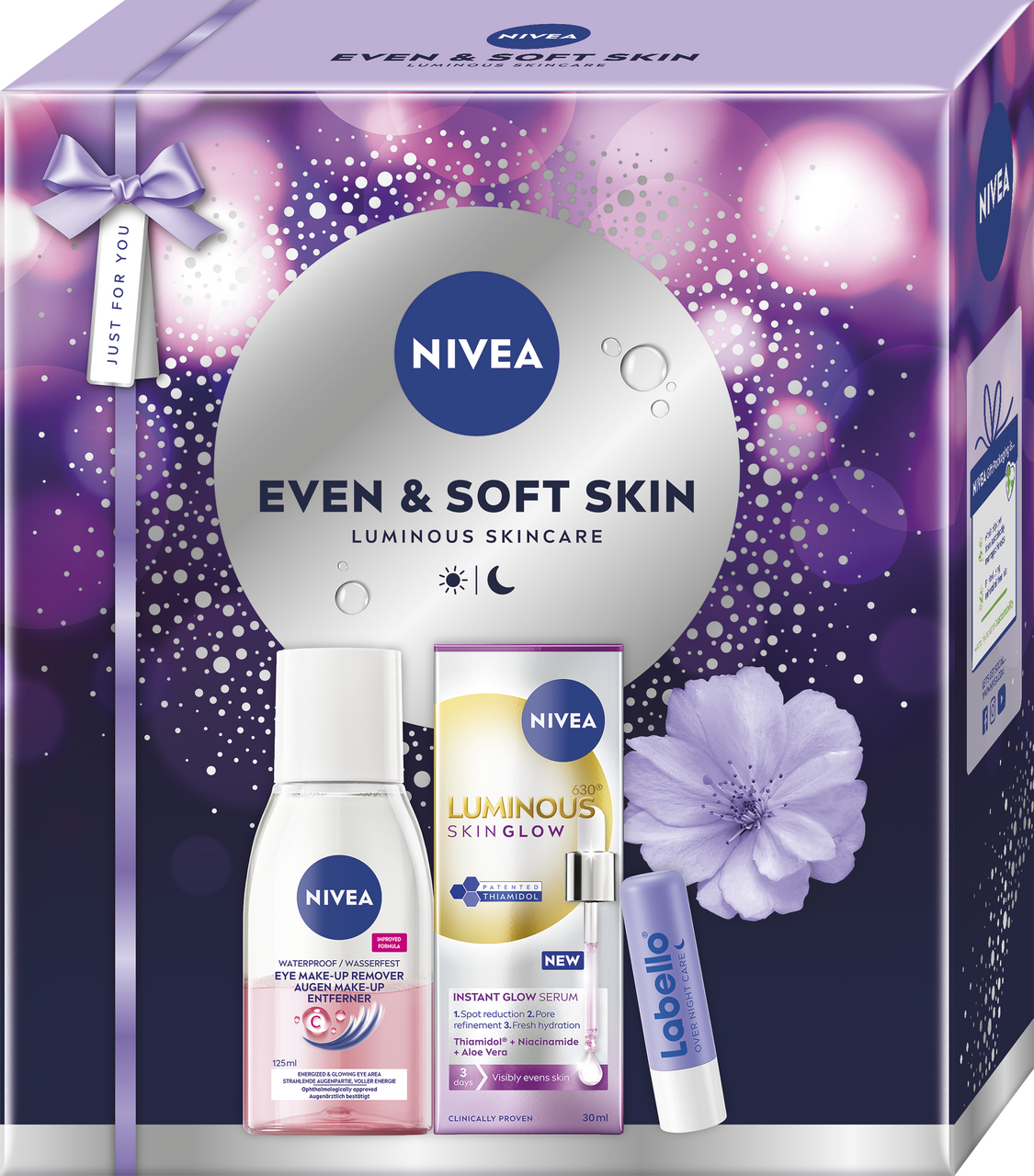 NIVEA Box Face Glow dárková sada (sérum + odličovač očí + balzám na rty)