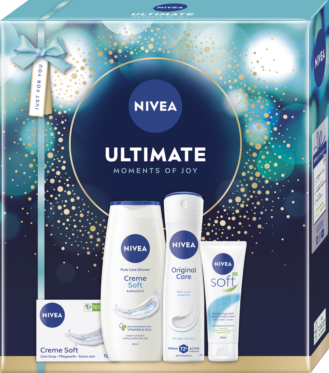 NIVEA Box Soft Quartet dárková sada (krém 75 ml + SG 250 ml + sprej AP + tuhé mýdlo)