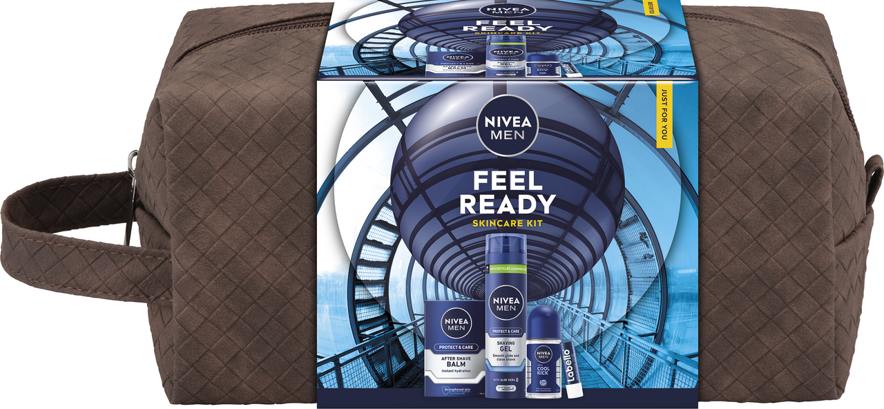 NIVEA Men Bag Protect dárková sada (balzám po hol. + gel na hol. + kuličkový AP + balzám na rty)