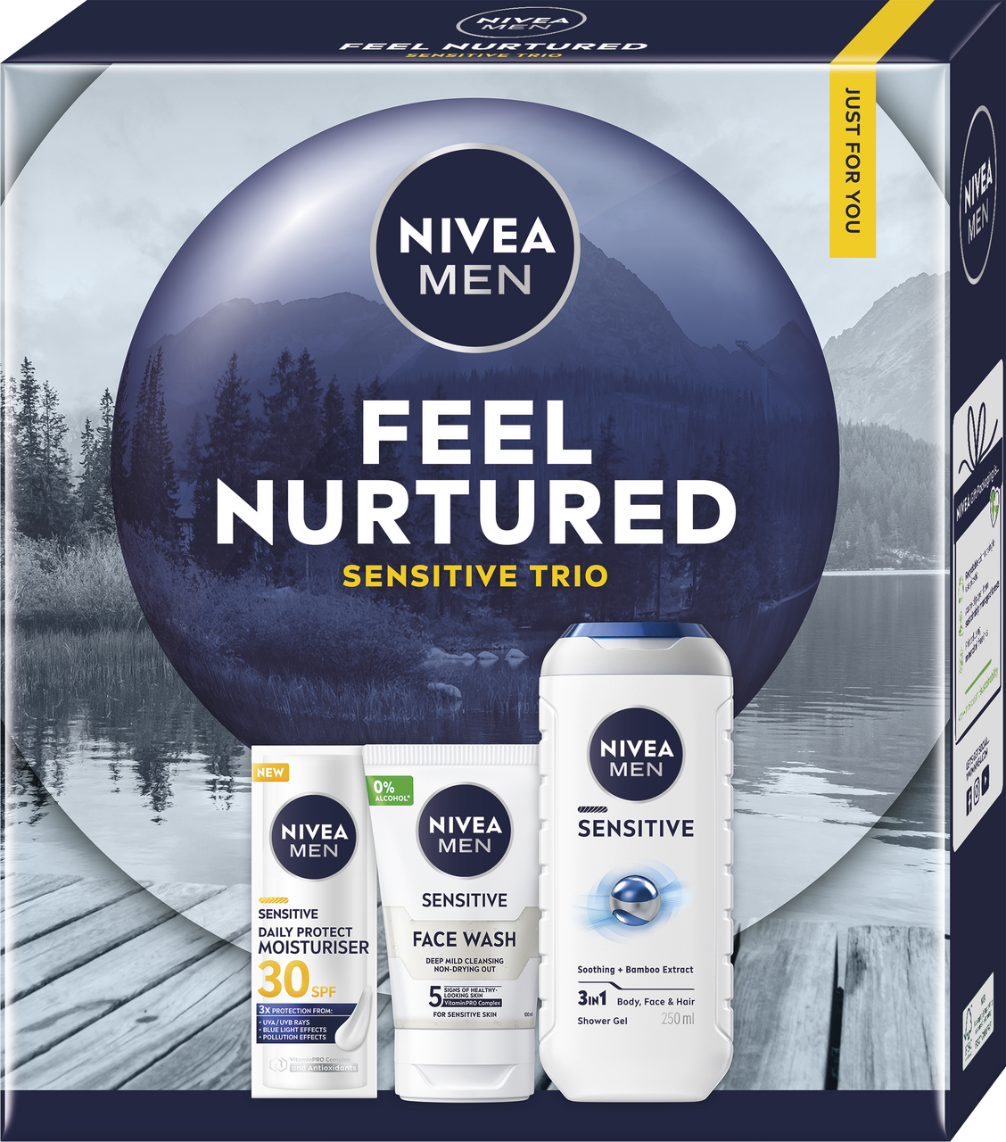 NIVEA Men Box Face Sensitive dárková sada (krém SPF 30 + čistící gel + SG 250 ml)