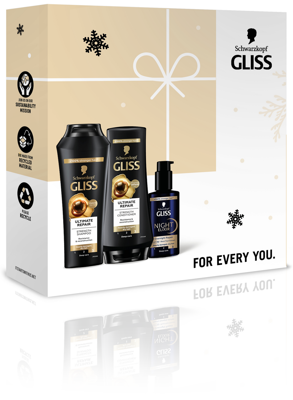 GLISS Ultimate Repair dárková sada (šampon 250 ml + balzám 200 ml + noční elixír 100 ml)