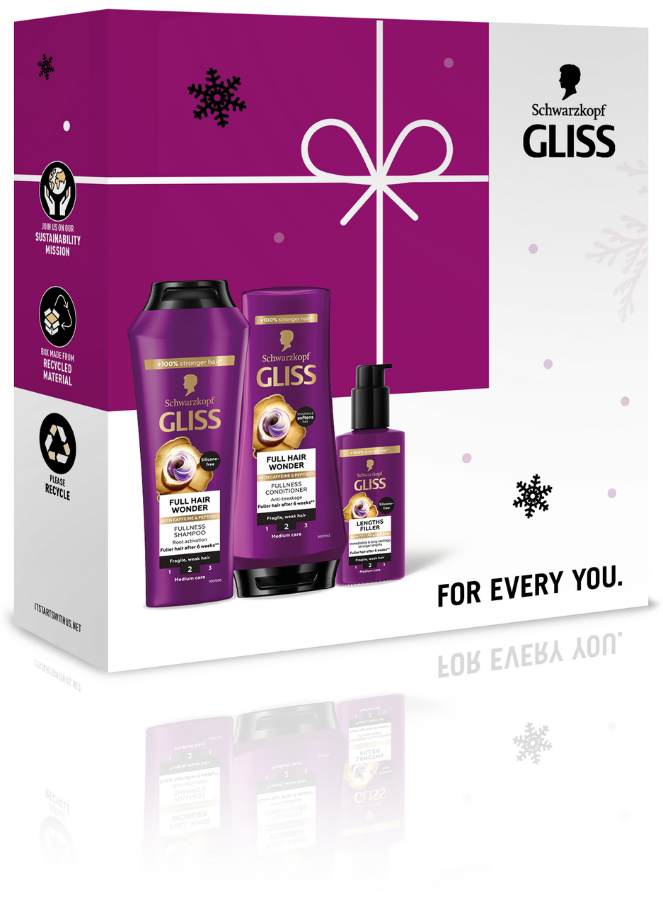 GLISS Full Hair Wonder dárková sada (šampon 250 ml + kondicionér 200 ml + Full Hair Wonder 100 ml)