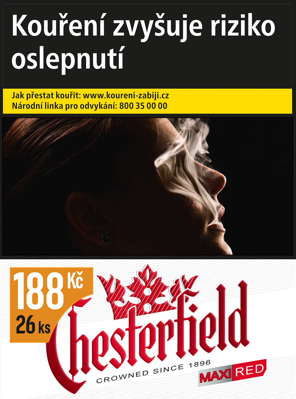 Chesterfield Red C. Bom king size tvrdé bal. 8 krab. 26 ks kolek R 194 Kč VO cena