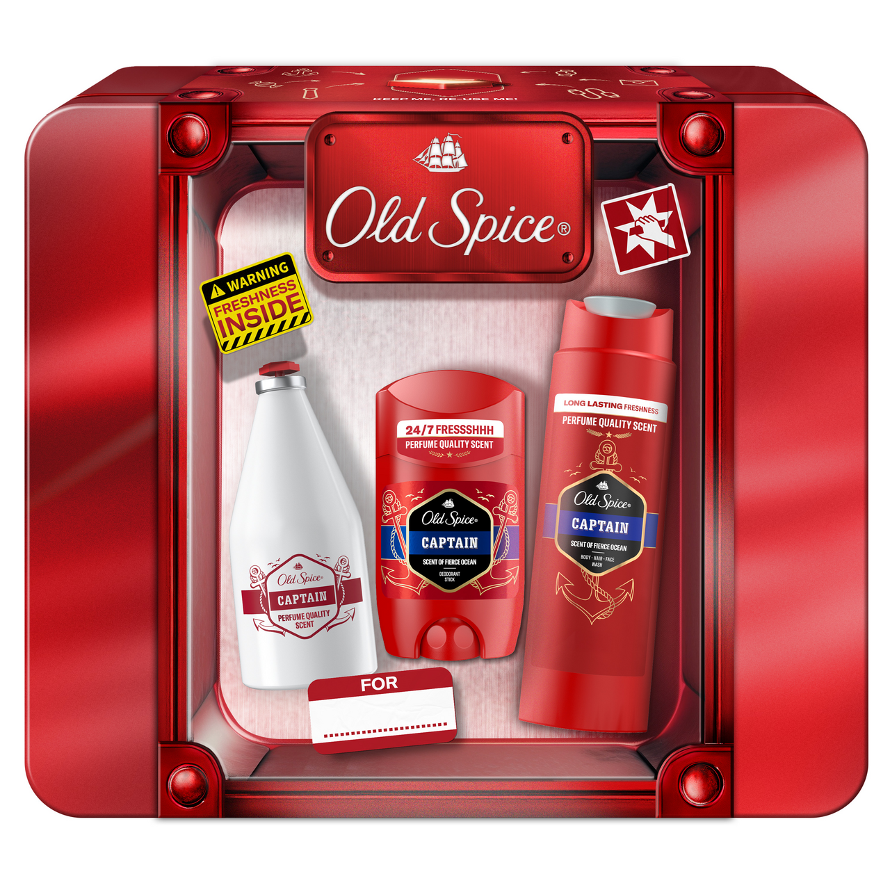 Old Spice Captain dárková sada (SG 250 ml + deo tuhý 50 ml + deo 150 ml + plech. truhla)