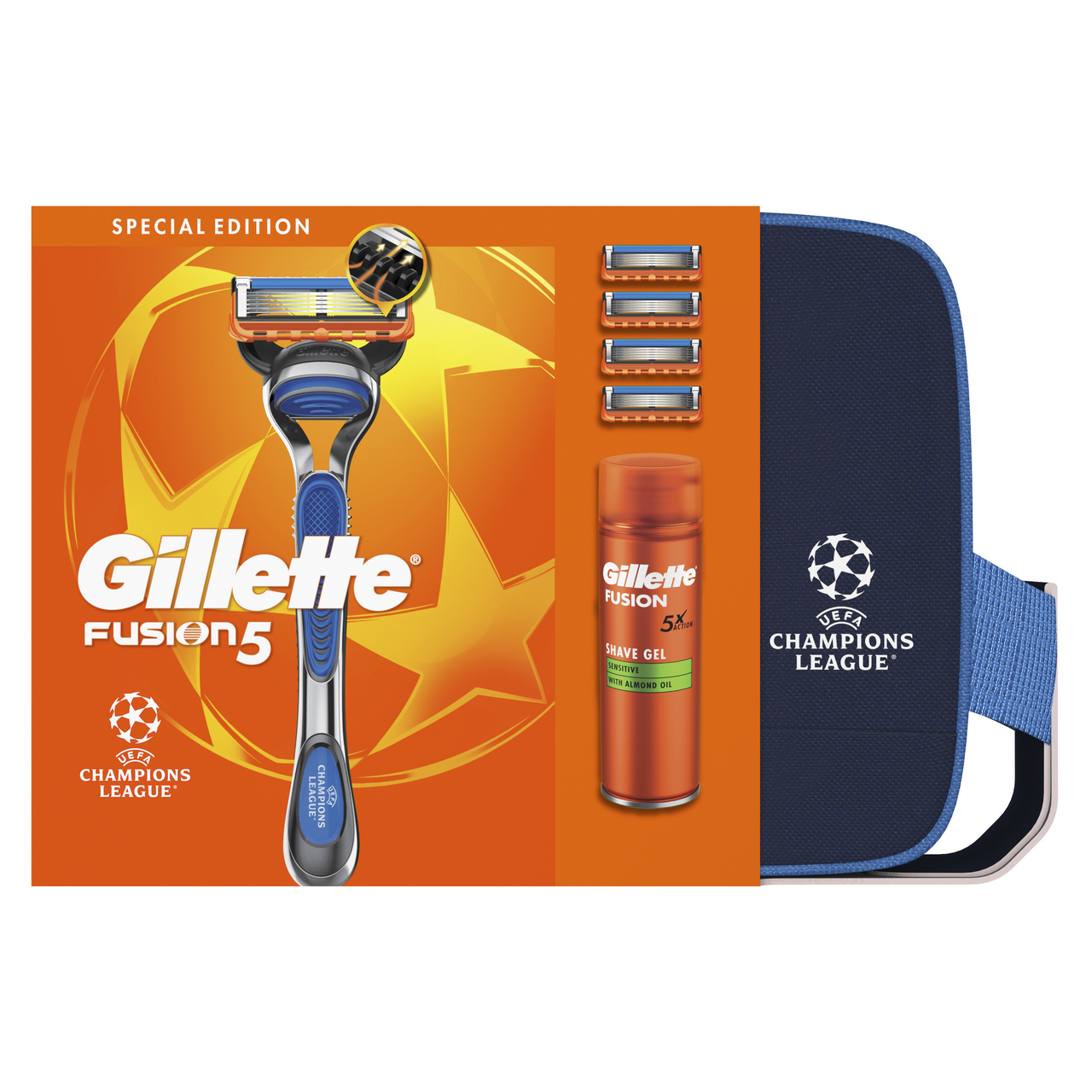 Gillette Fusion dárková sada (gel 200 ml + strojek + 4 náhradní hlavice + taška)