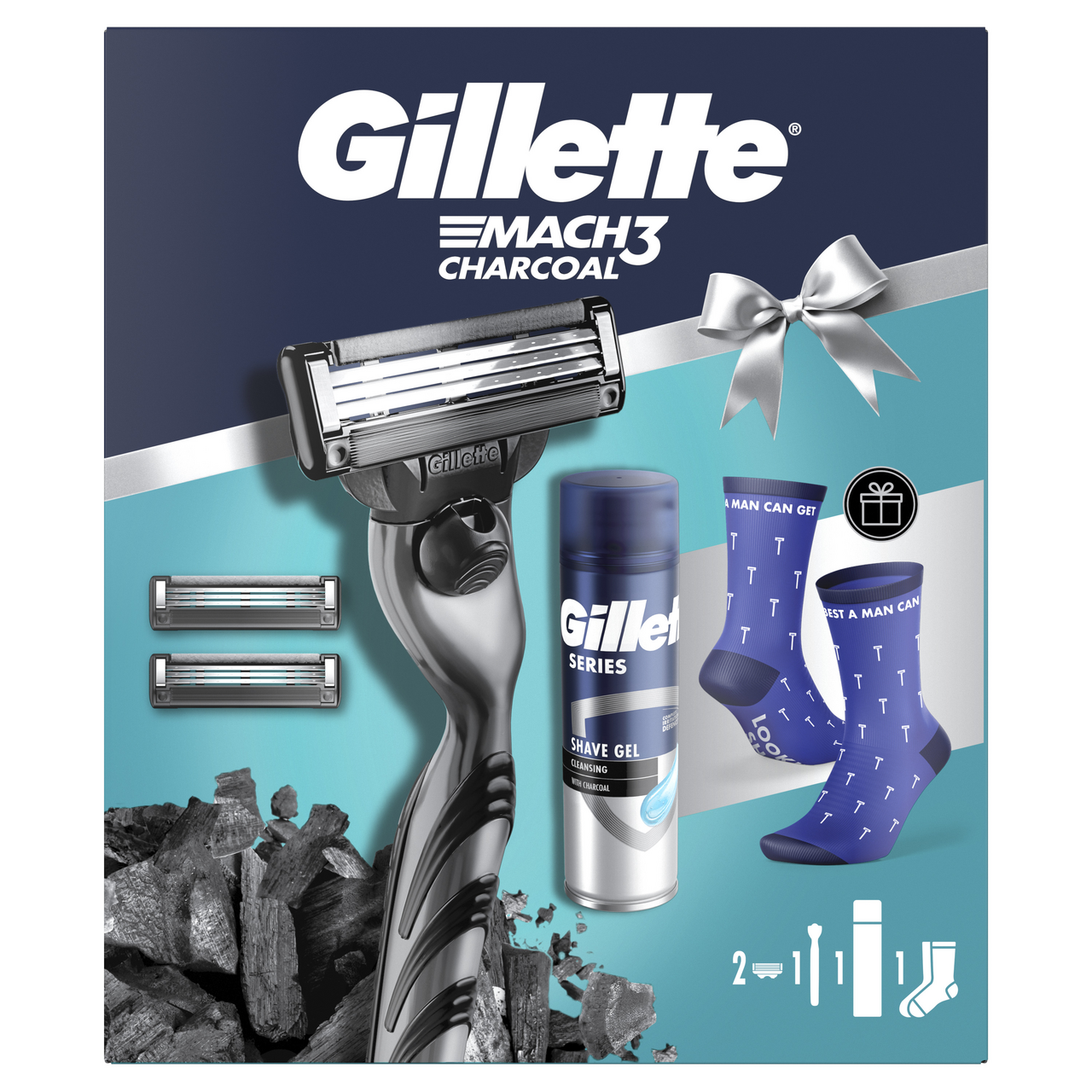 Gillette Mach3 dárková sada (strojek + 2 náhrad. hl. + gel 200 ml + ponožky)