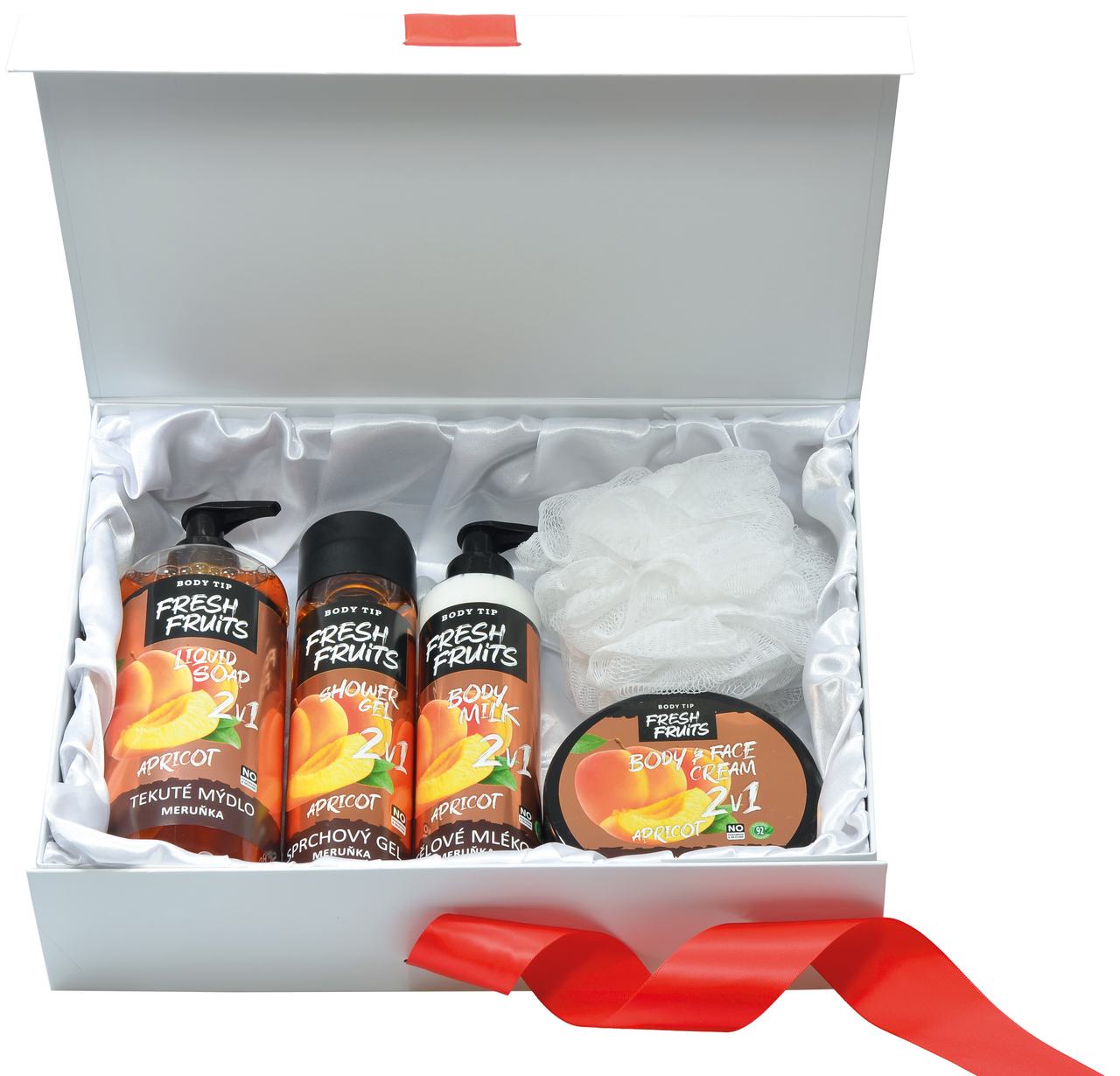 Meruňka dárková sada (mýdlo 500 ml + SG 250 ml + těl. mléko 250 ml + zvláčňující krém 200 ml + dárek)