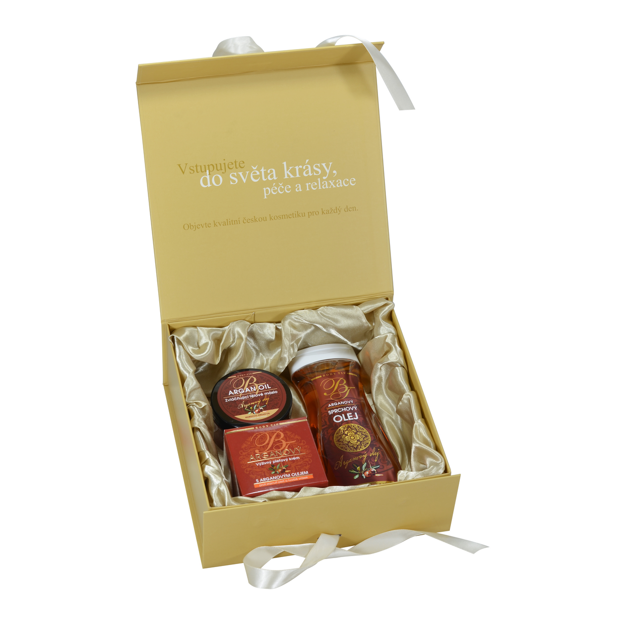 Arganový olej dárková sada (SG 300 ml + pleť. krém 50 ml + těl. máslo 100 ml)