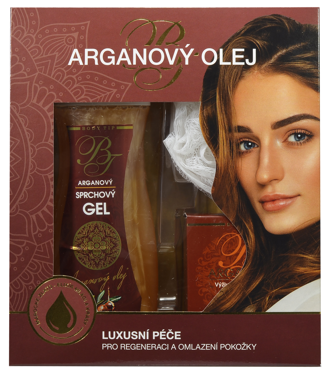 Arganový olej dárková sada (SG 300 ml + pleť. krém 50 ml + dárek)