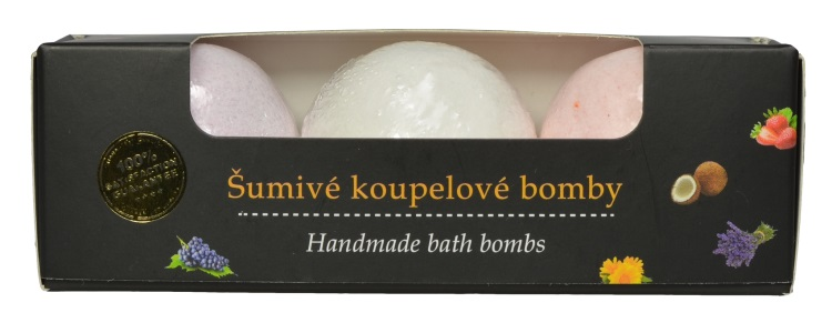 Šumivé koupelové bomby hrozno + kokos + jahoda 3 x 45 g