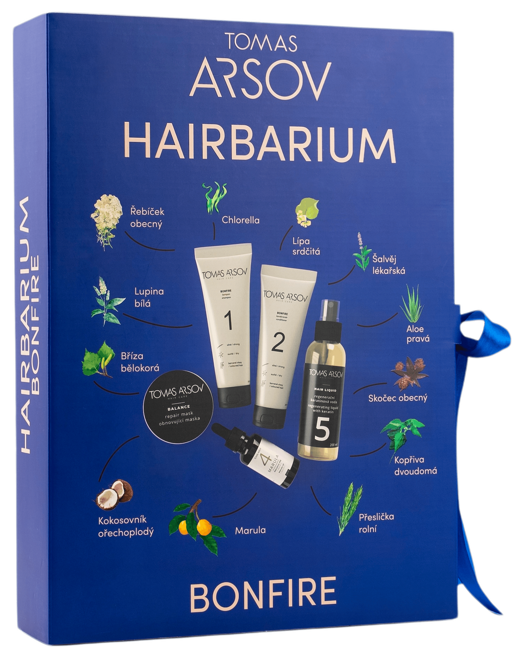 HAIRBARIUM Bonfire dárková sada (šam. 250 ml + kondic. 250 ml + maska 100 ml + marul. olej 50 ml + kerati. voda 200 ml)