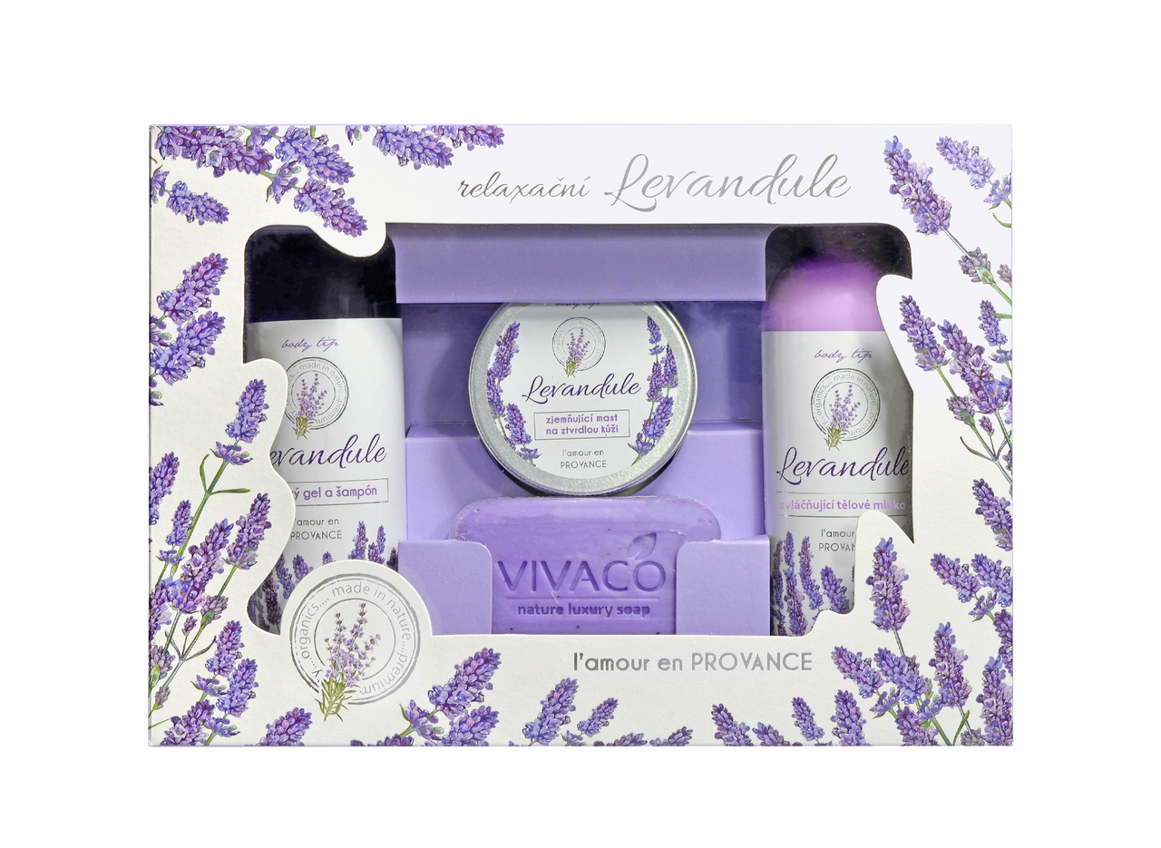 Levandule Premium dárková sada (SG 250 ml + šampon 250 ml + těl. mléko 250 ml + mýdlo 100 g + mast 100 ml)