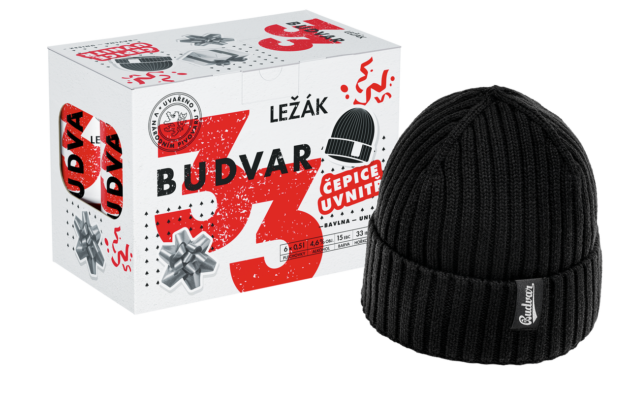 Budvar 33 6 x 300 ml plech + čepice 1 ks
