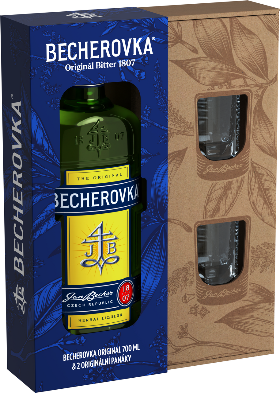BECHEROVKA 38% 700 ml + panáky 2 ks