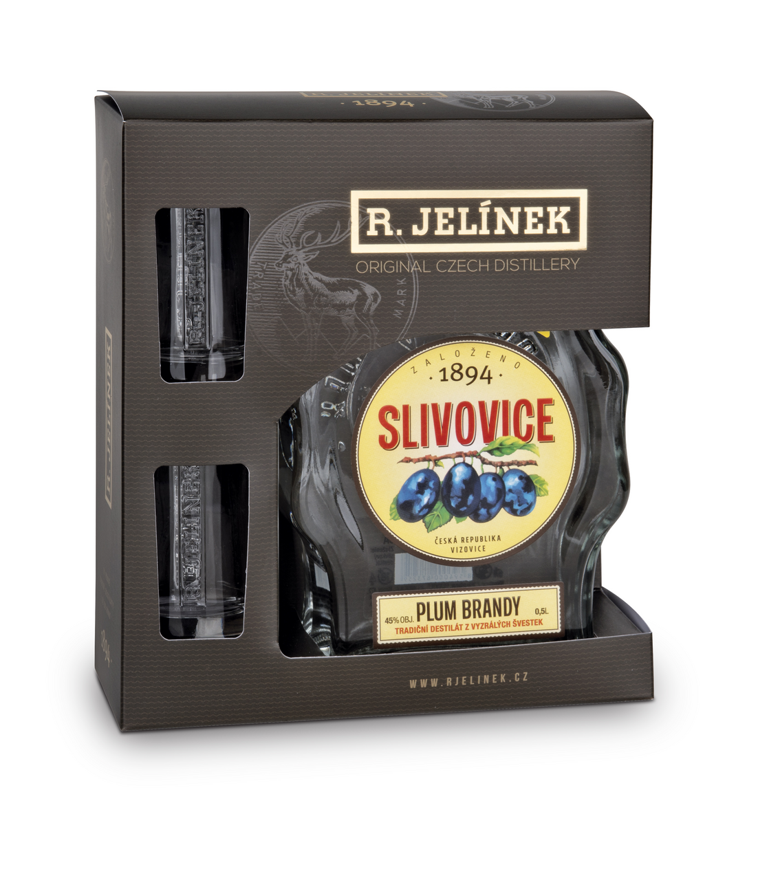R. JELÍNEK Slivovice 45 % 500 ml + sklo 2 ks
