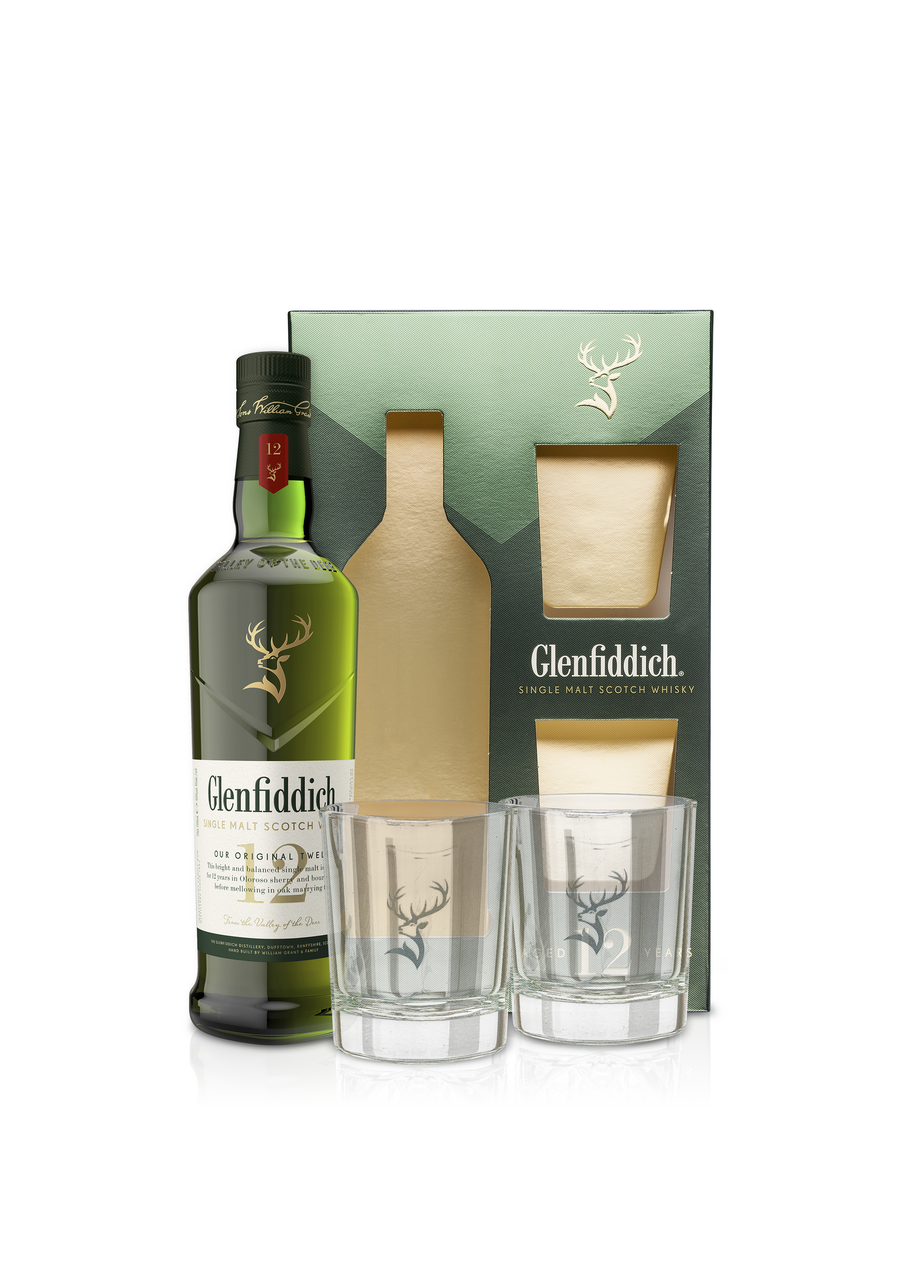 Glendfiddich 12 yo 40 % 700 ml + sklo 2 ks