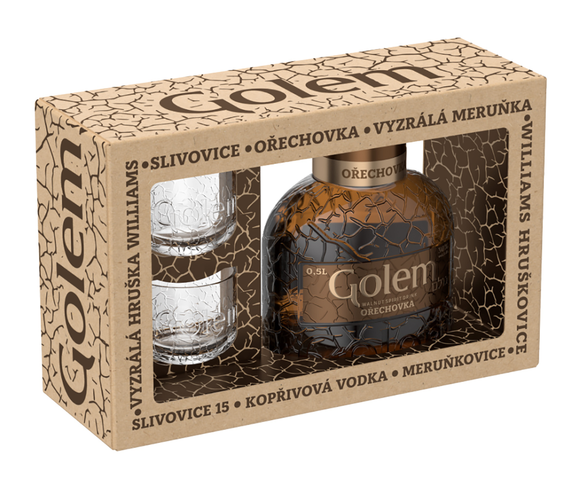 Golem ořechovka 30 % 500 ml + sklo 2 ks