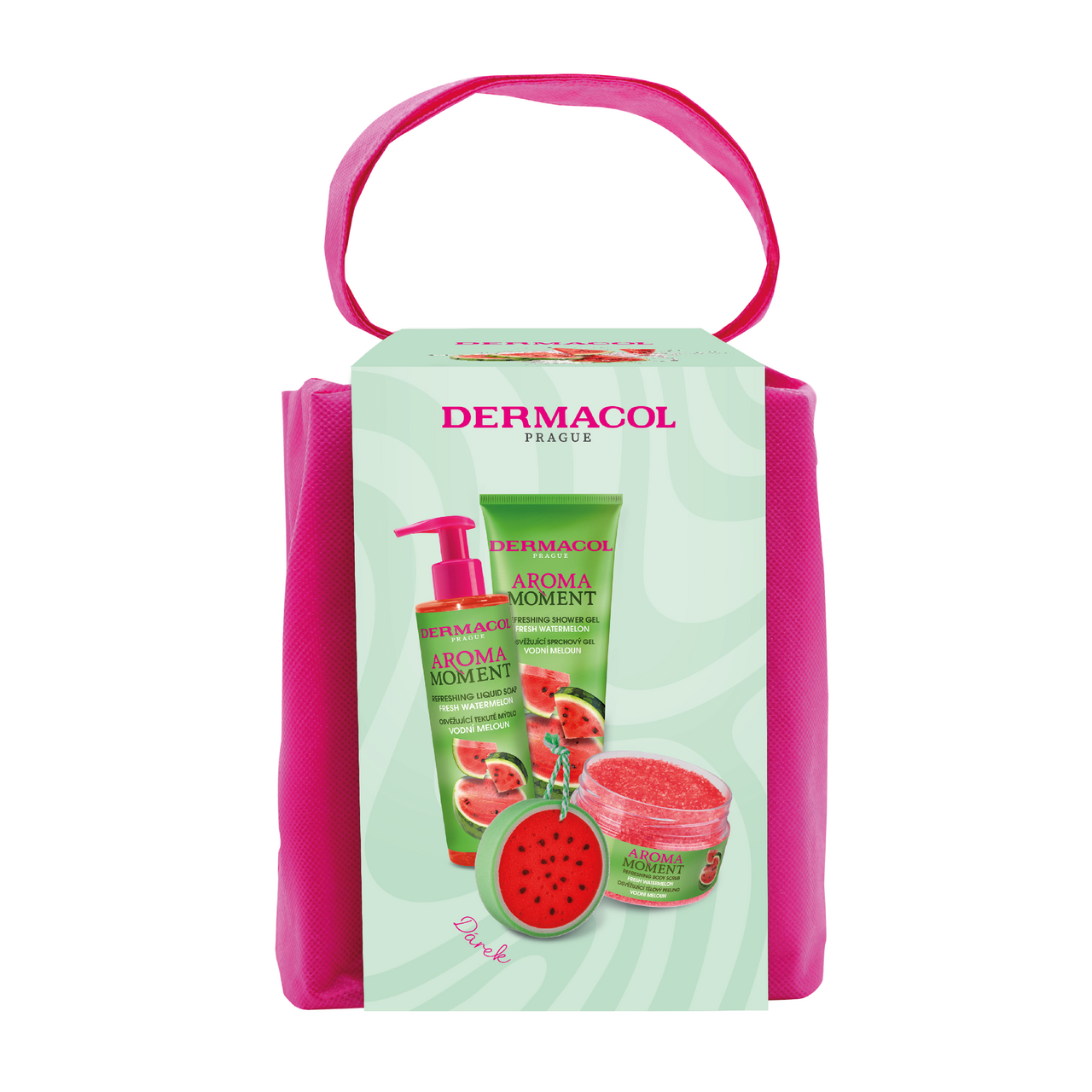 DERMACOL Aroma Vodní meloun dárková sada (SG 250 ml + peeling 200 g + tek. mýdlo 250 ml + houbička)