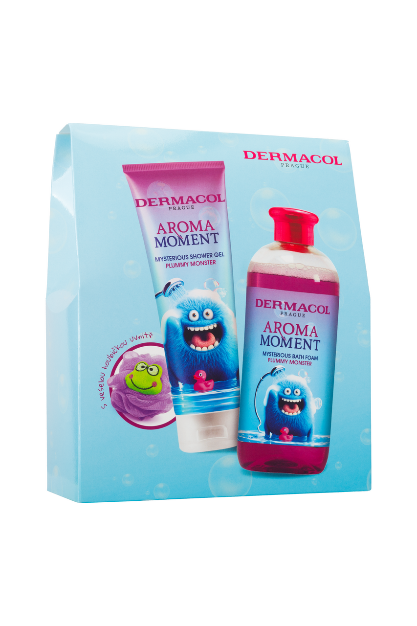 DERMACOL Aroma Plummy Monster dárková sada (SG 250 ml + pěna 500 ml + houbička)