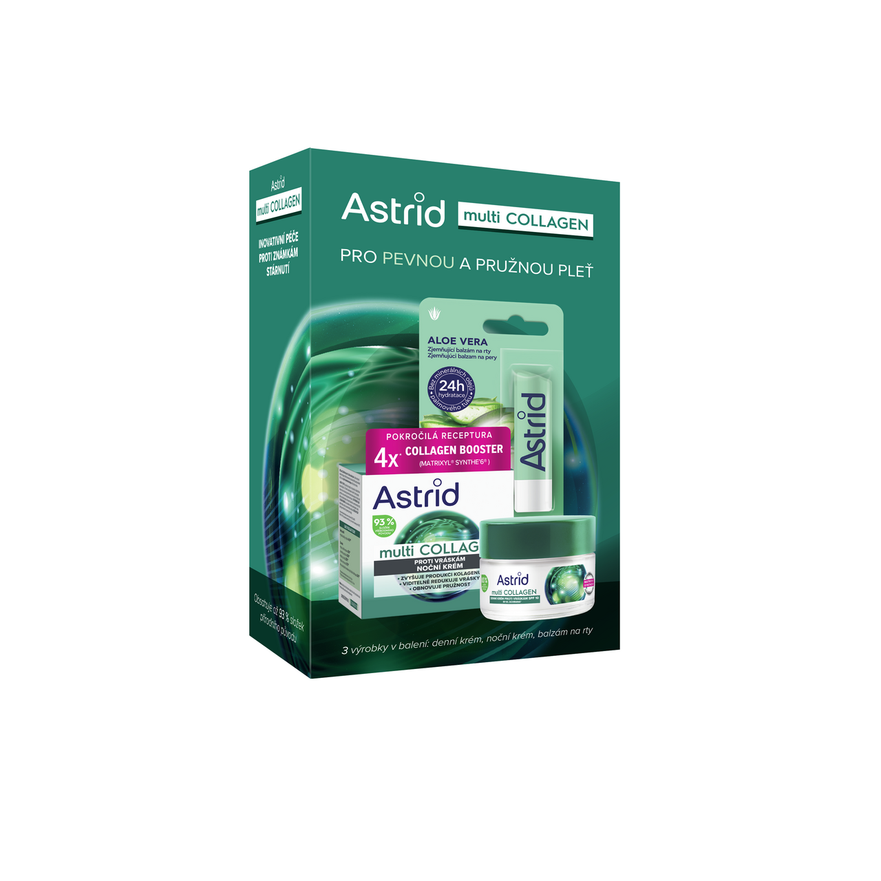 Astrid Multicollagen 3Pack dárková sada (d. krém 50 ml + n. krém 50 ml + balzám na rty 4,8 ml)