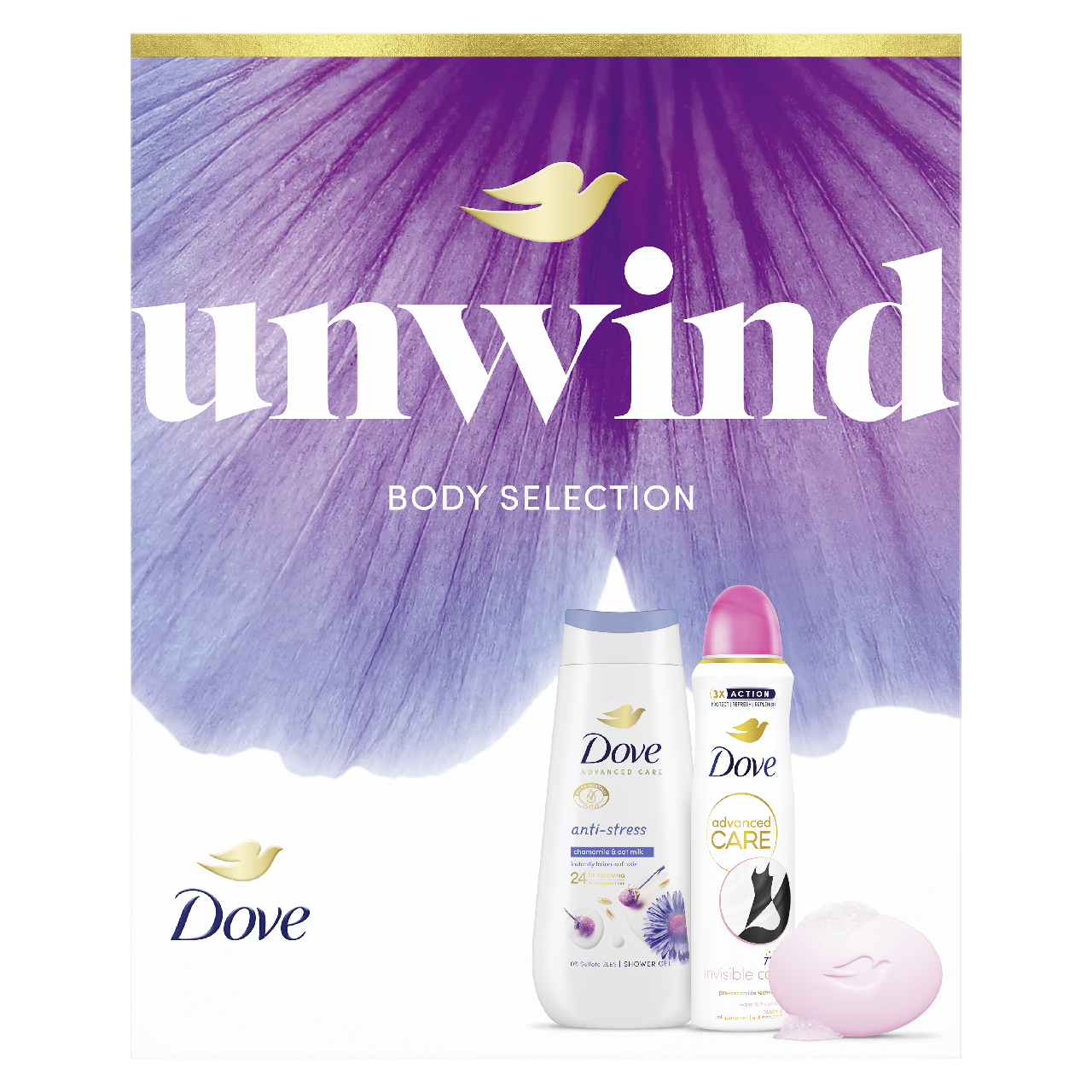 Dove Antistress dárková sada (deo 150 ml + SG 225 ml + mýdlo 90 g)