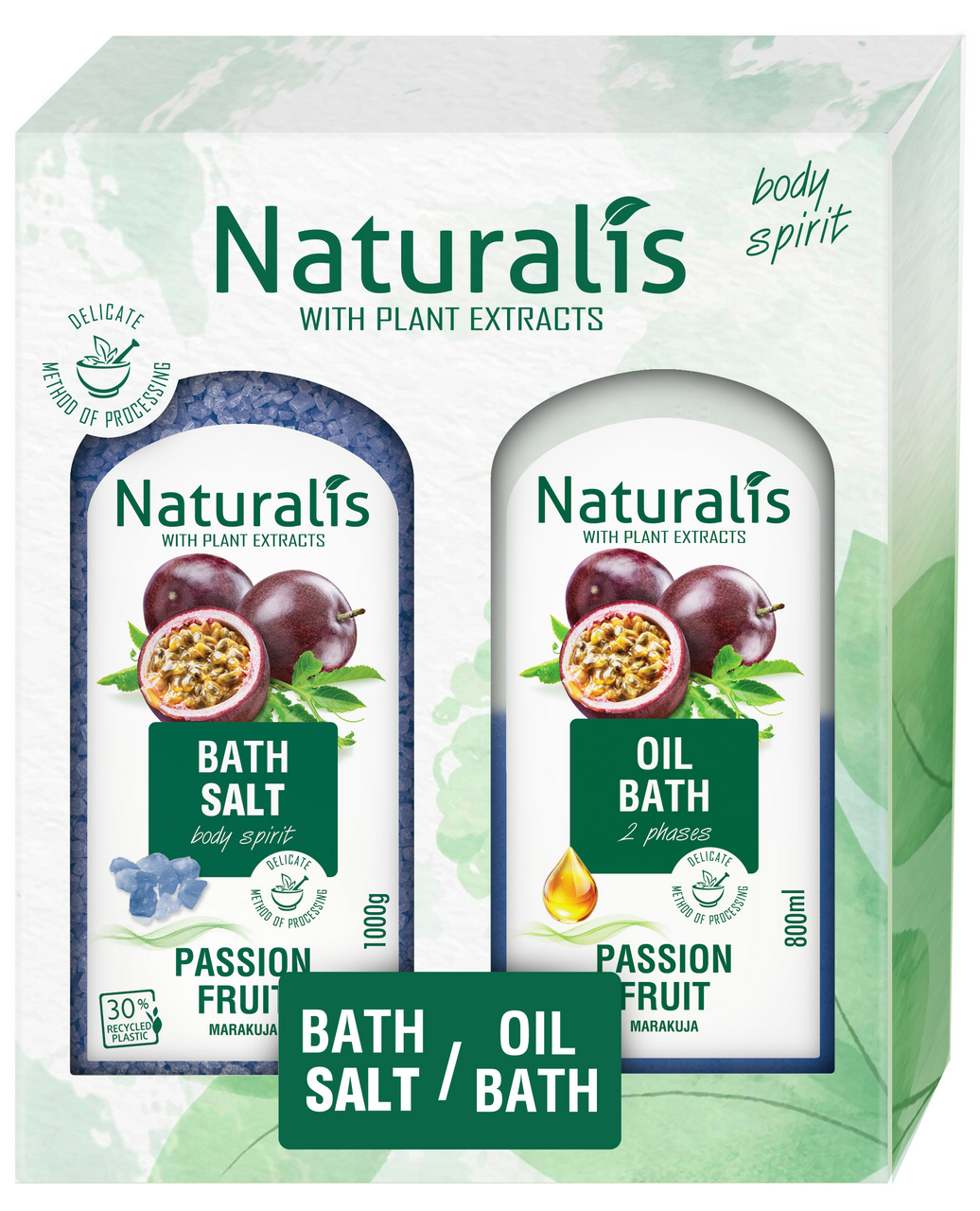 Naturalis Passion Fruit dárková sada (koupelová sůl 1 kg + olej do koupele 800 ml)