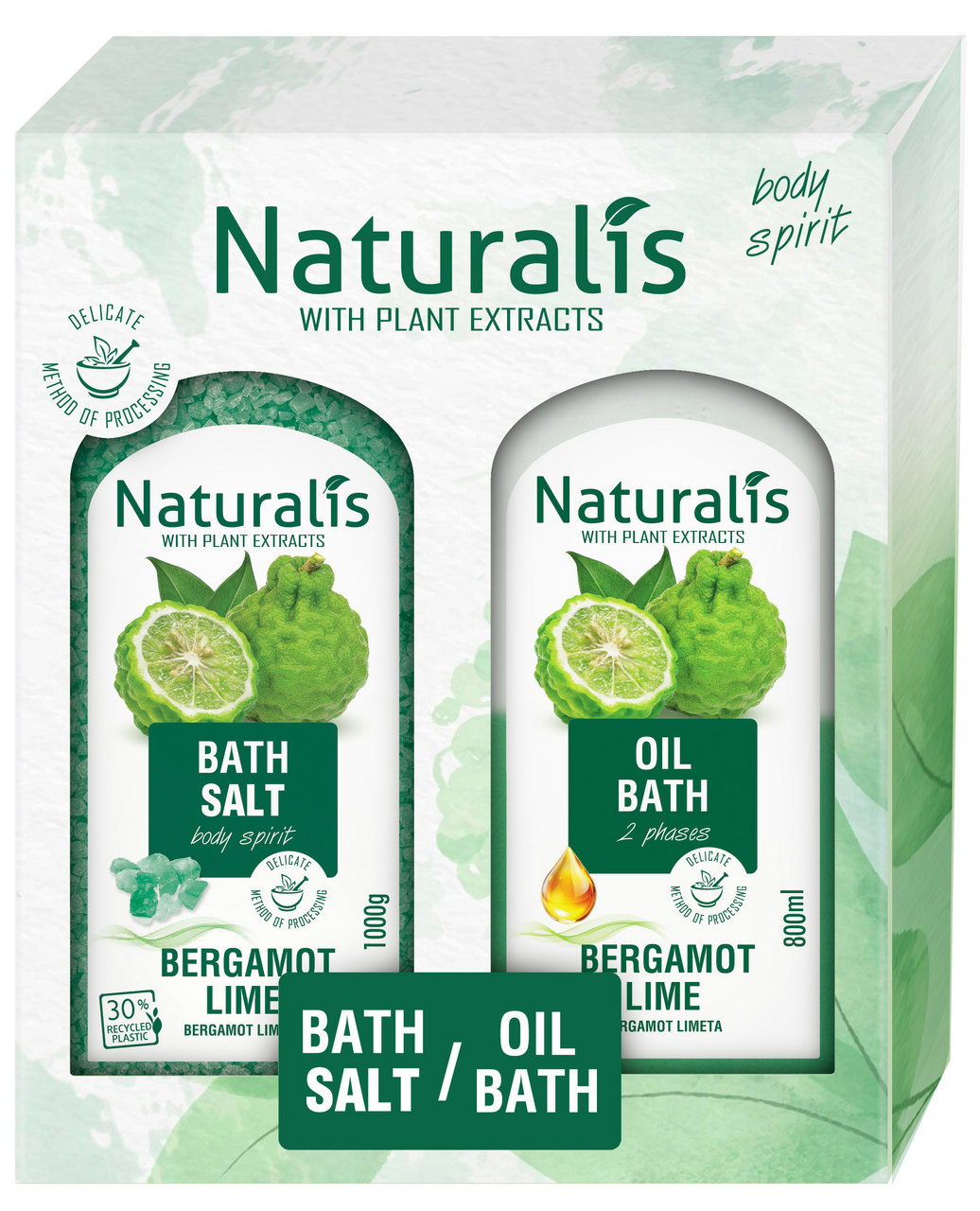 Naturalis Bergamot Lime dárková sada (koupelová sůl 1 kg + olej do koupele 800 ml) 