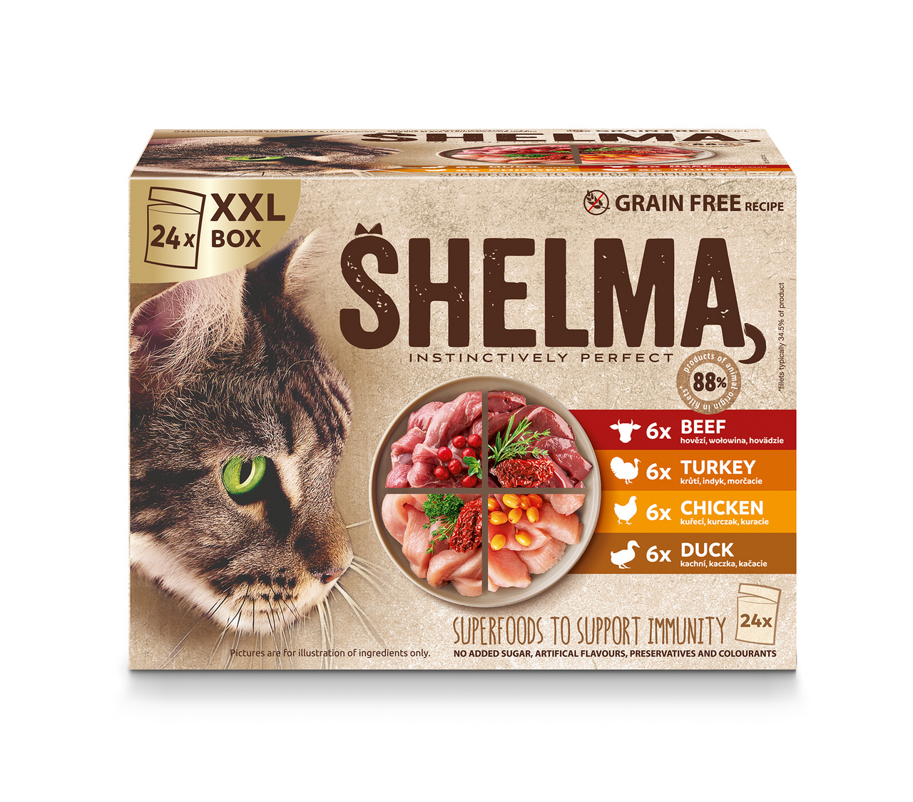 SHELMA Maso v omáčce pro kočky 24 x 85 g