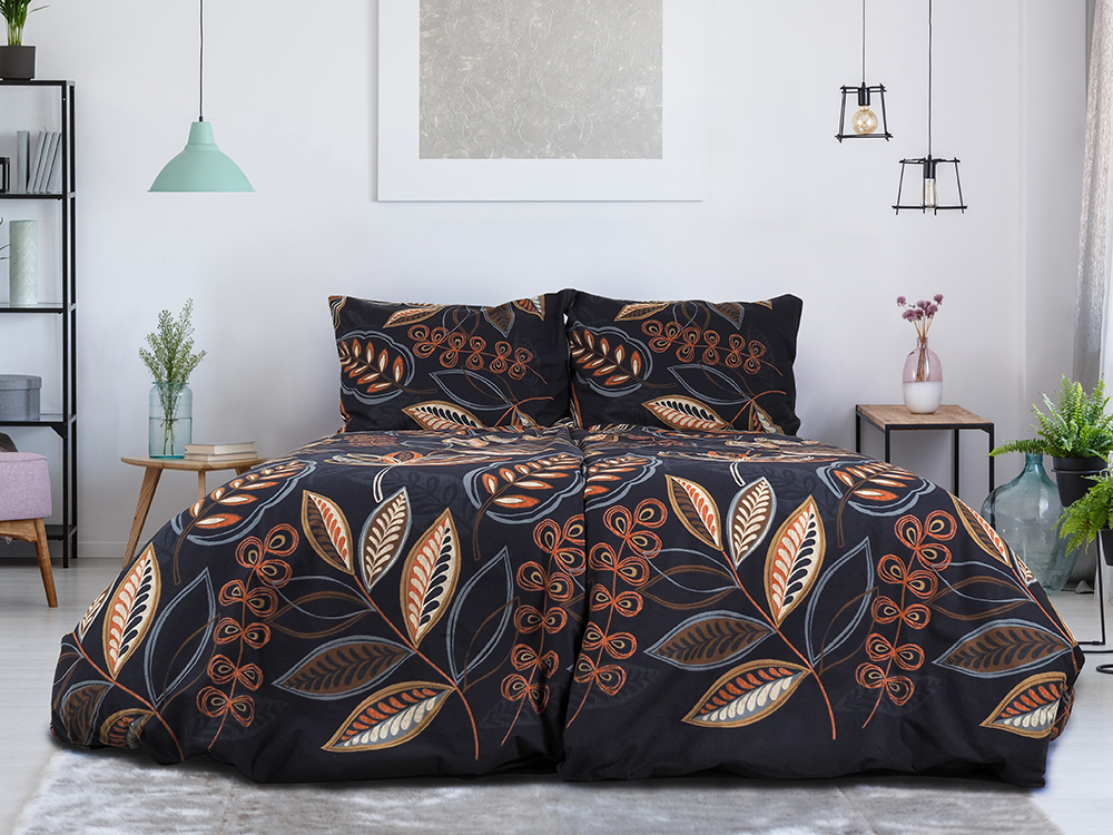 Povlečení flanel 140 x 200 + 70 x 90 cm noční listí 1 ks