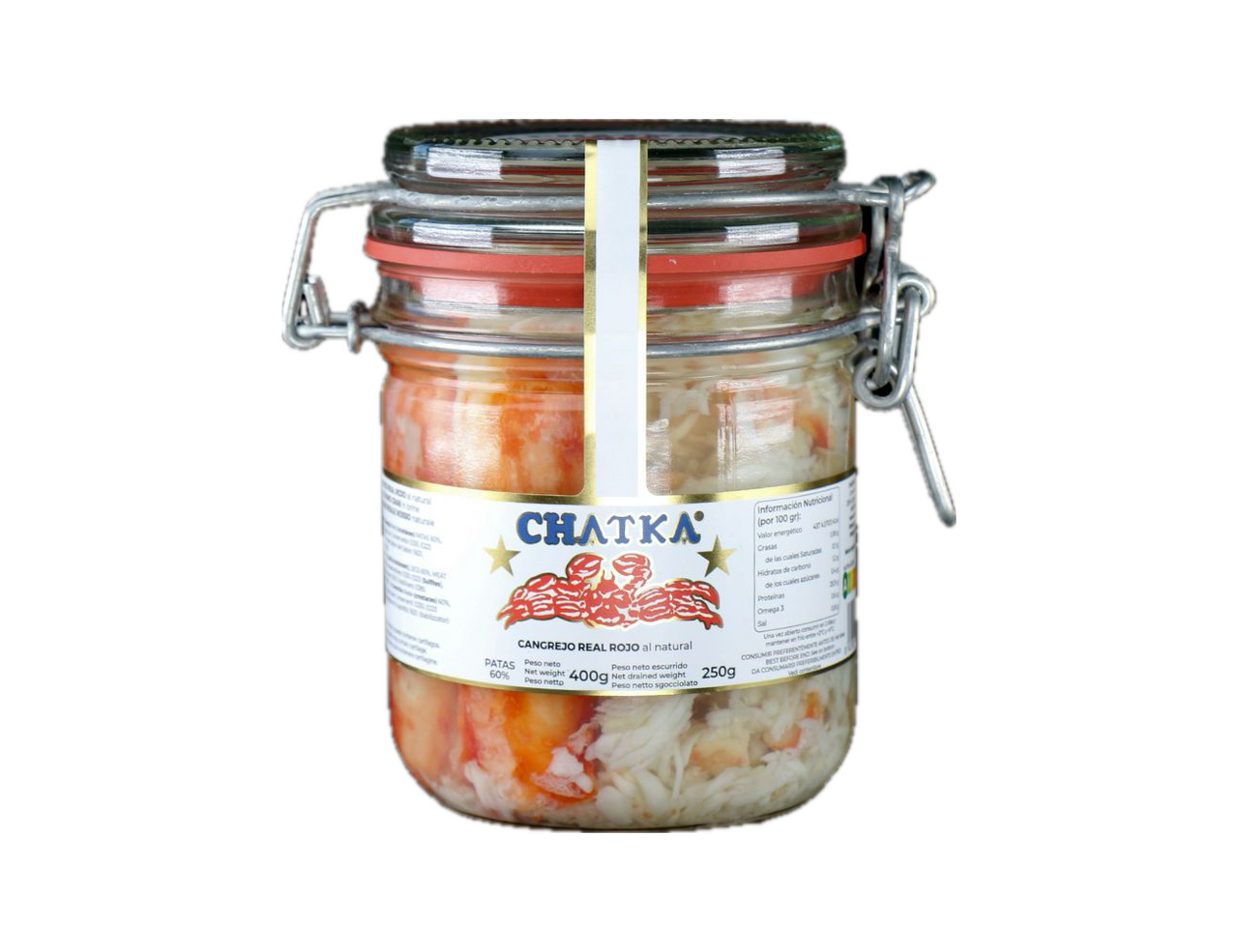 CHATKA 60 % krabí nohy (pevný podíl 250 g) chlaz. 400 g sklo