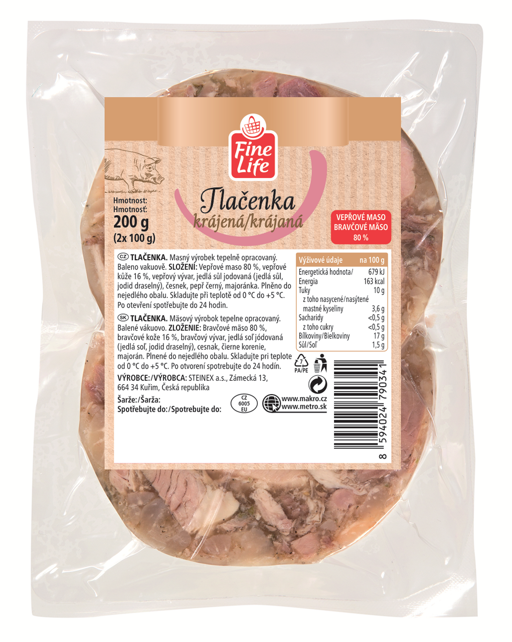 Fine Life Tlačenka světlá chlaz. 2 x 100 g