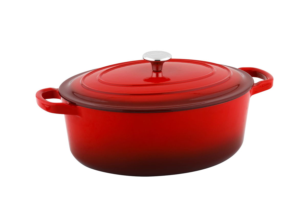 METRO PROFESSIONAL Hrnec oválný + poklice 35 cm litina červený 1 ks