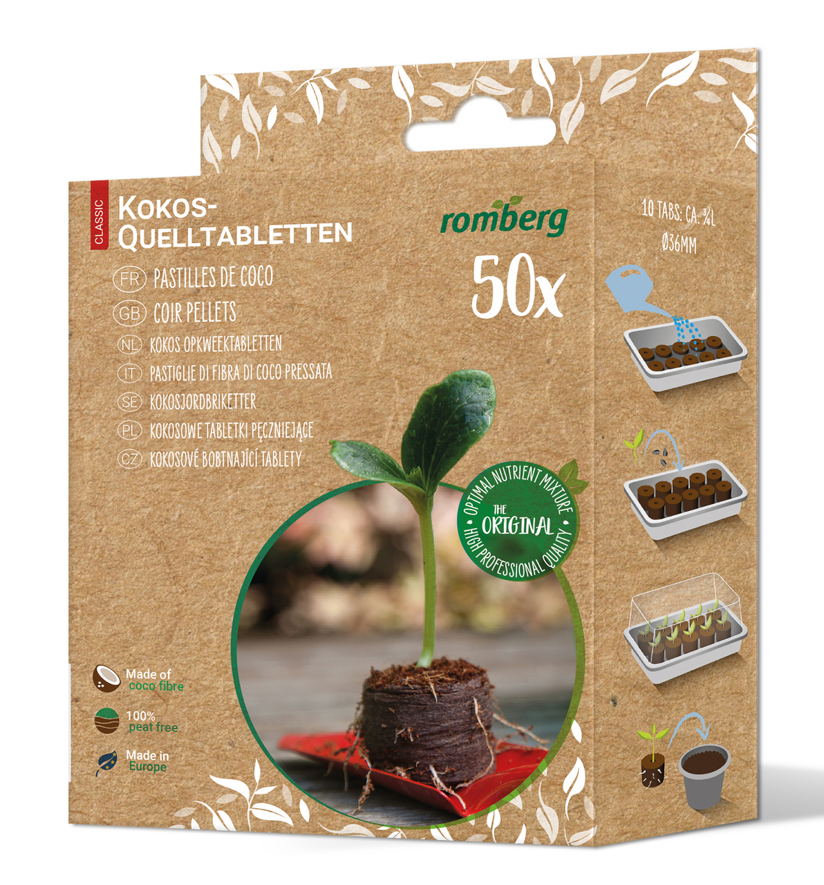 Tableta kokosová 36 mm 50 ks