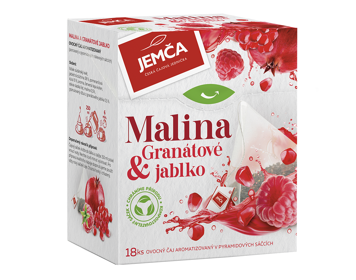 Jemča Čaj malina + granátové jablko pyramidové sáčky 36 g