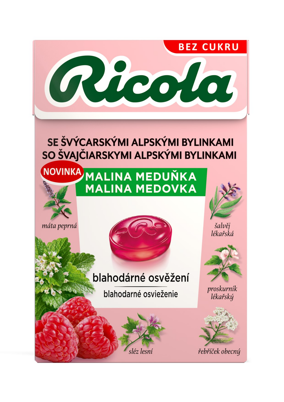 Ricola Malina Meduňka Bonbóny bez cukru 40 g