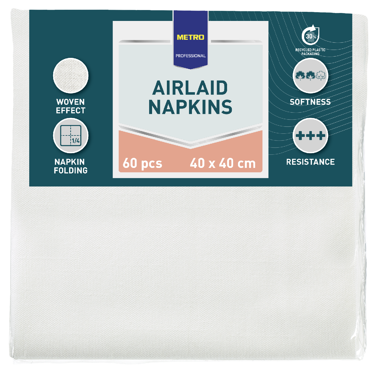 METRO PROFESSIONAL Airlaid Ubrousky 40 x 40 cm bílé 60 ks