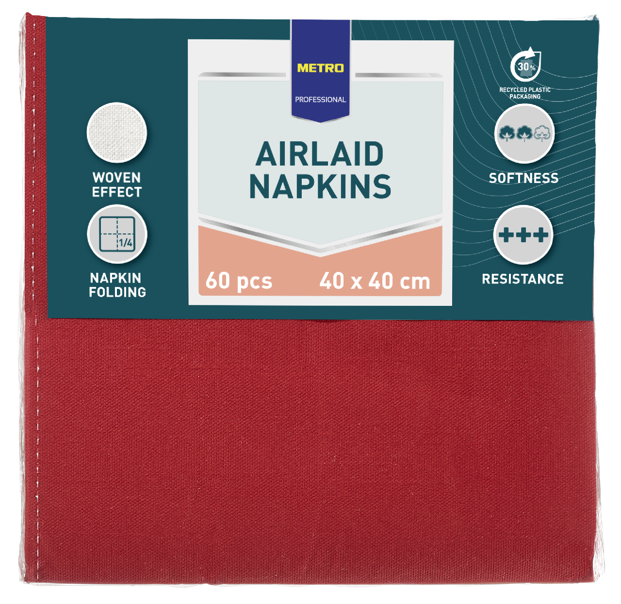 METRO PROFESSIONAL Airlaid Ubrousky 40 x 40 cm červené 60 ks