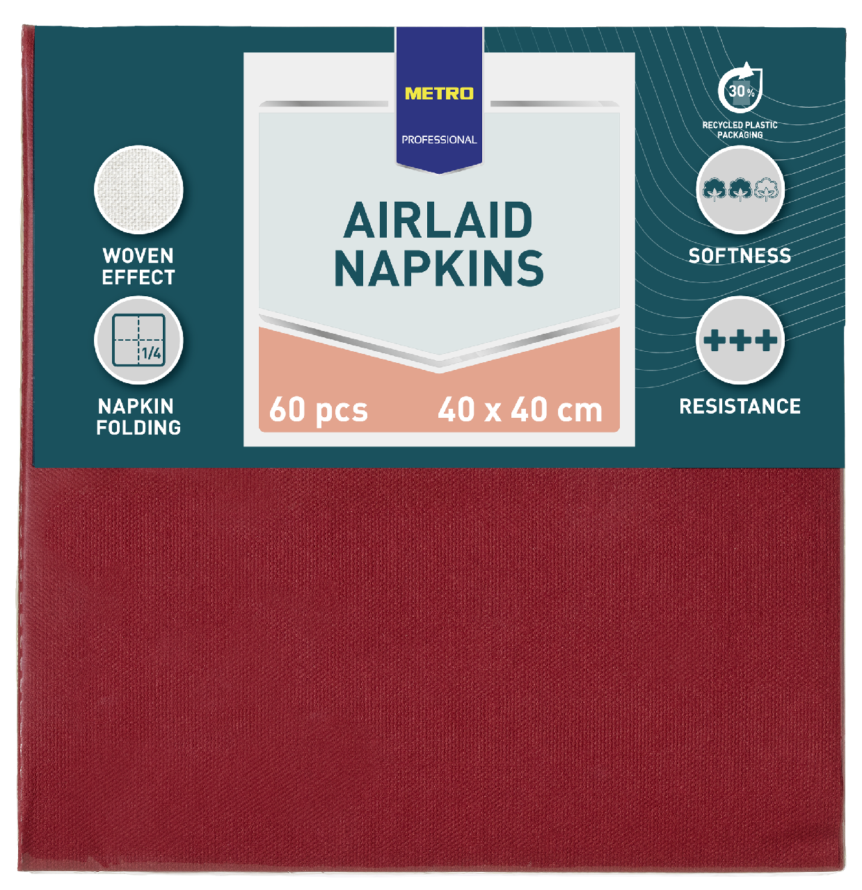 METRO PROFESSIONAL Airlaid Ubrousky 40 x 40 cm bordó 60 ks