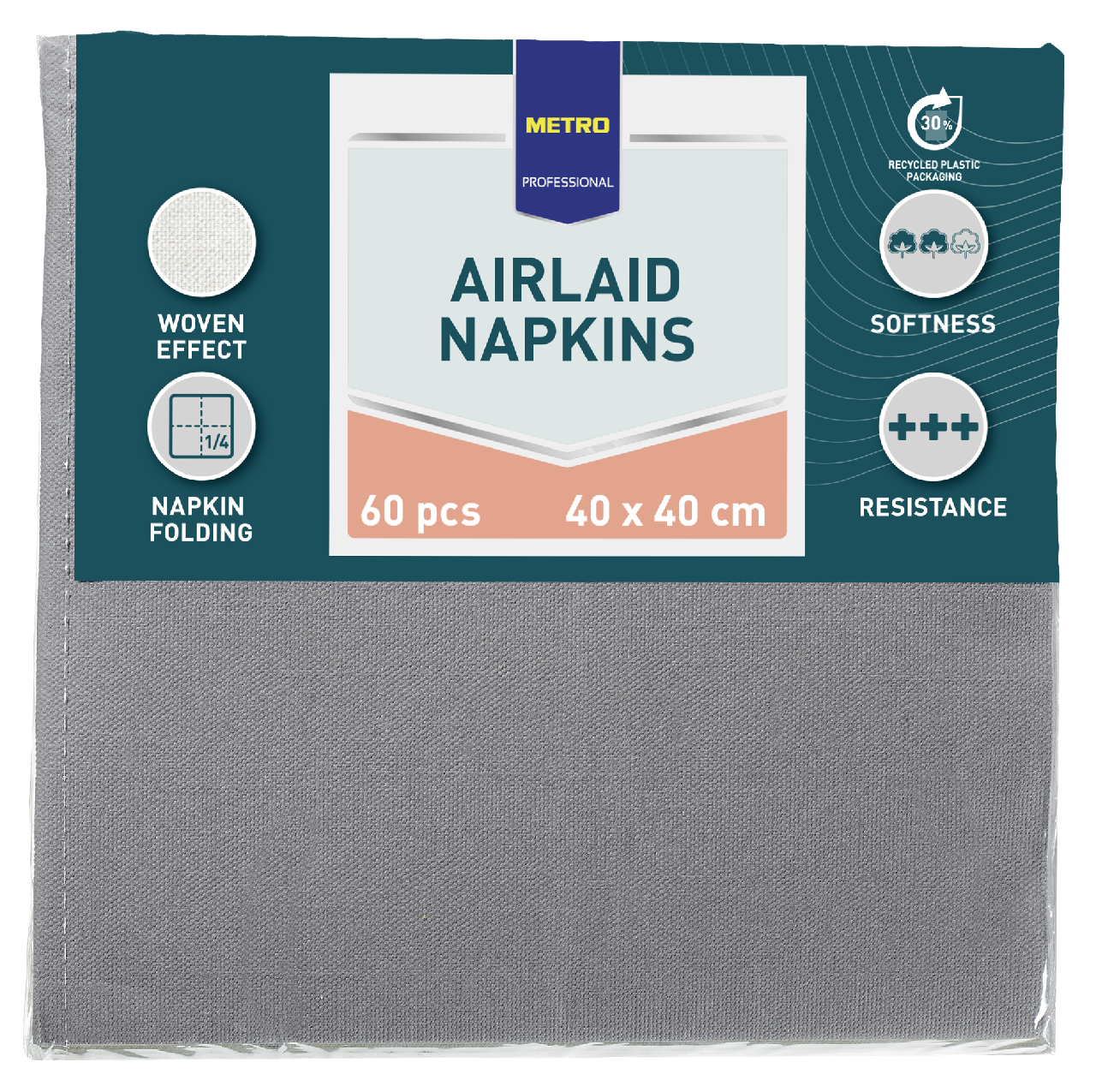 METRO PROFESSIONAL Airlaid Ubrousky 40 x 40 cm šedé 60 ks