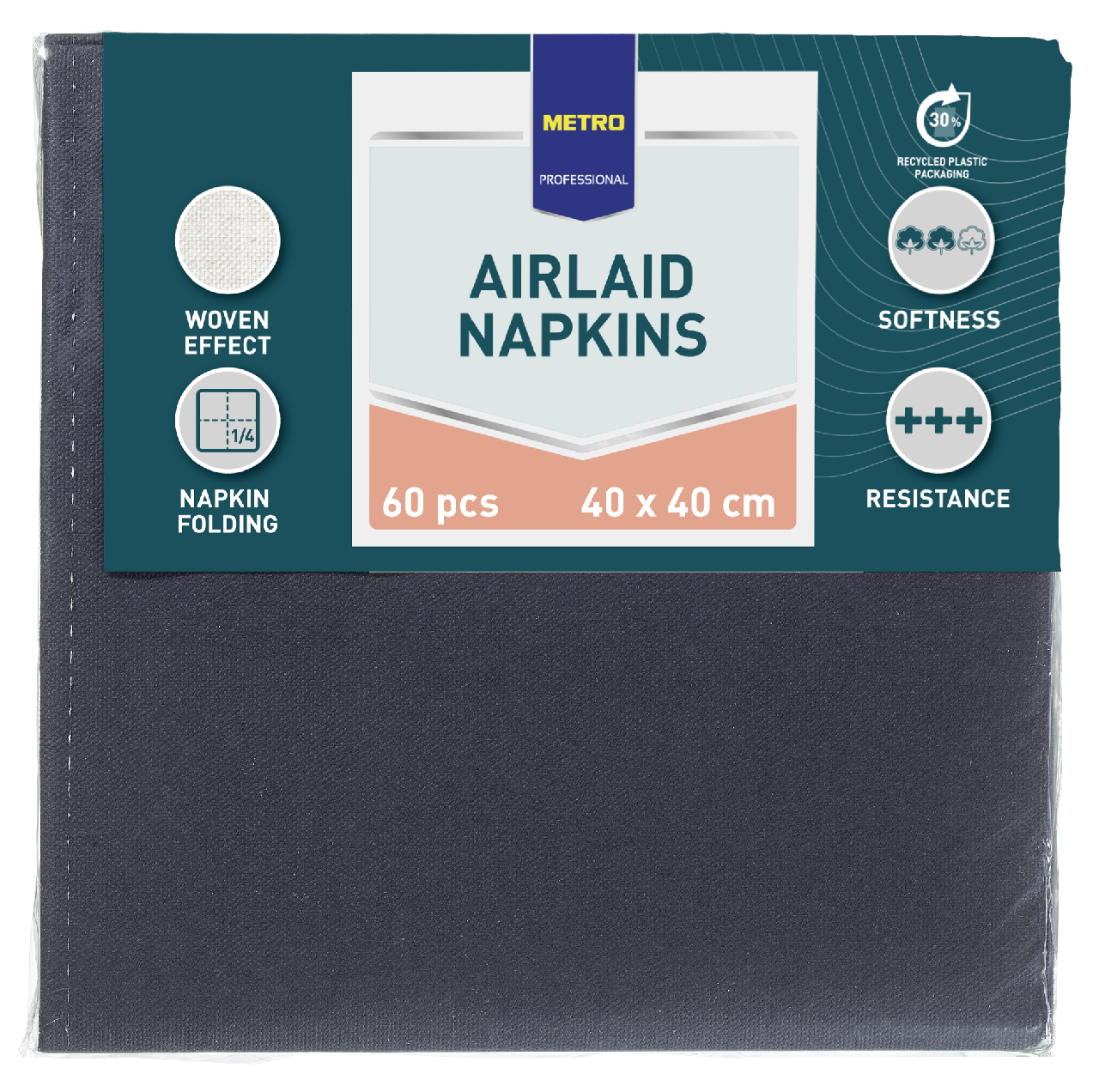 METRO PROFESSIONAL Airlaid Ubrousky 40 x 40 cm černé 60 ks