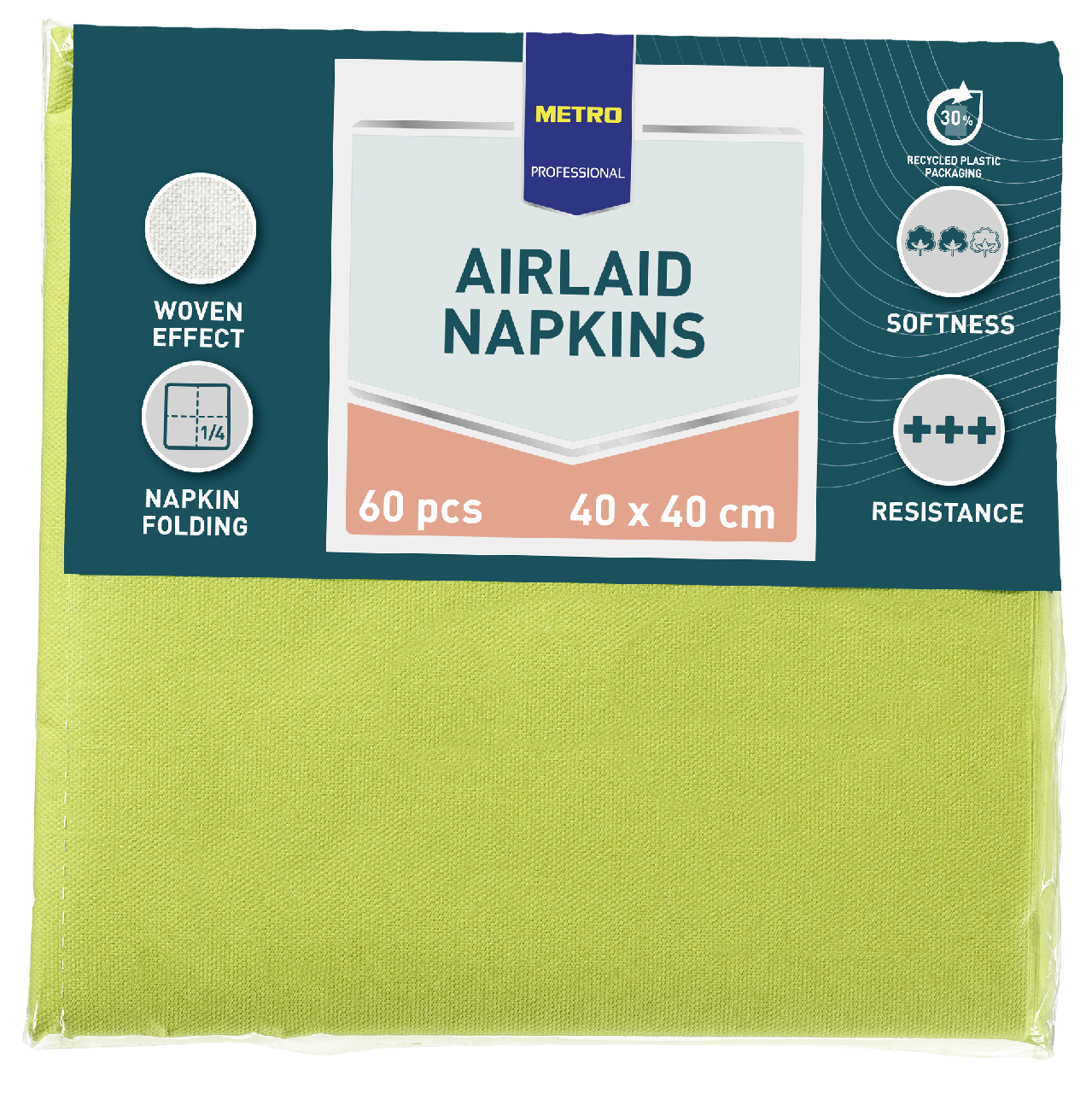 METRO PROFESSIONAL Airlaid Ubrousky 40 x 40 cm kiwi 60 ks