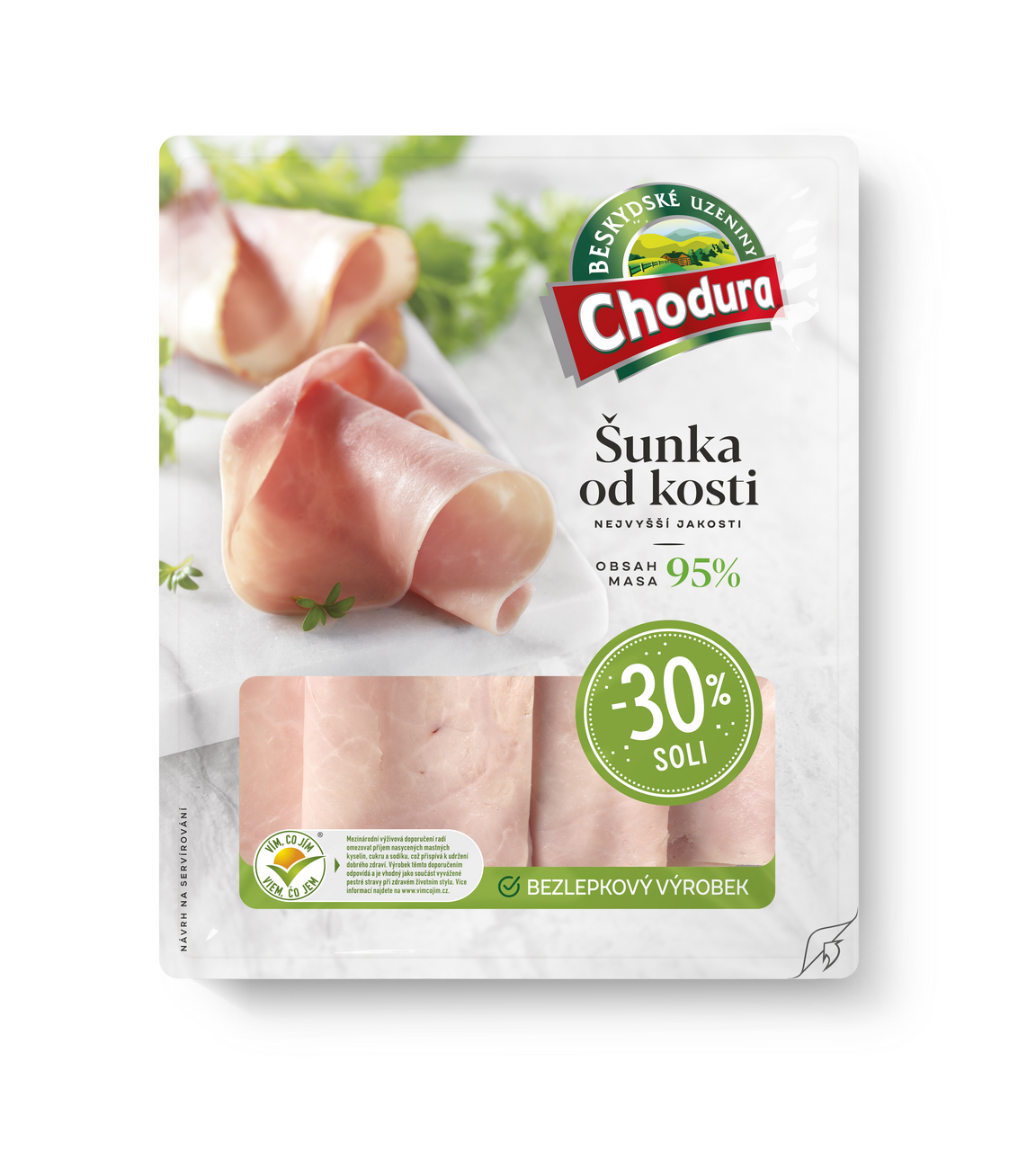 Šunka od kosti se sníženým obsahem soli plátky chlaz. 100 g