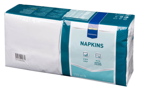 METRO PROFESSIONAL Ubrousky 2vrstvé 33 x 33 cm bílé 250 ks