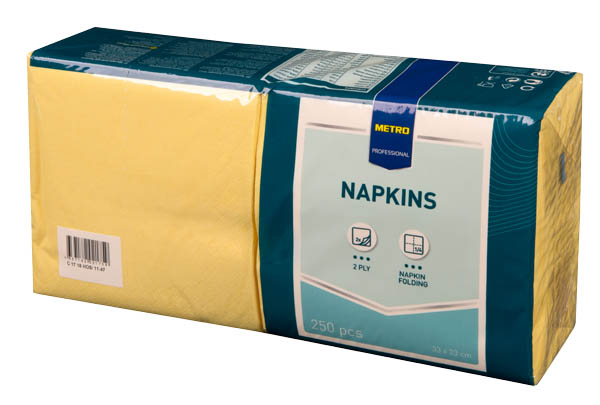 METRO PROFESSIONAL Ubrousky 2vrstvé 33 x 33 cm žluté 250 ks