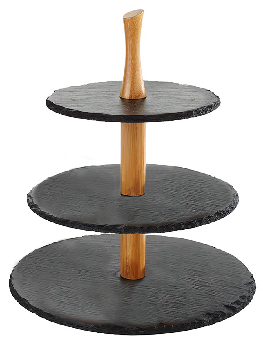 Stojan MORRA břidlice/dřevo 30 cm 3patra 1 ks