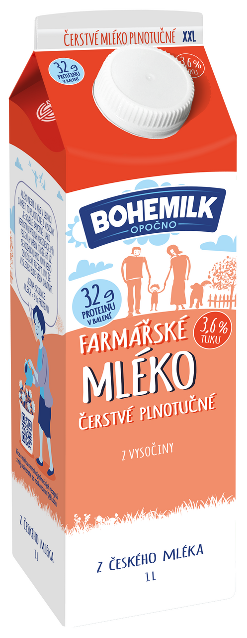 BOHEMILK FARMÁŘ. MLÉKO 3,6% 1L