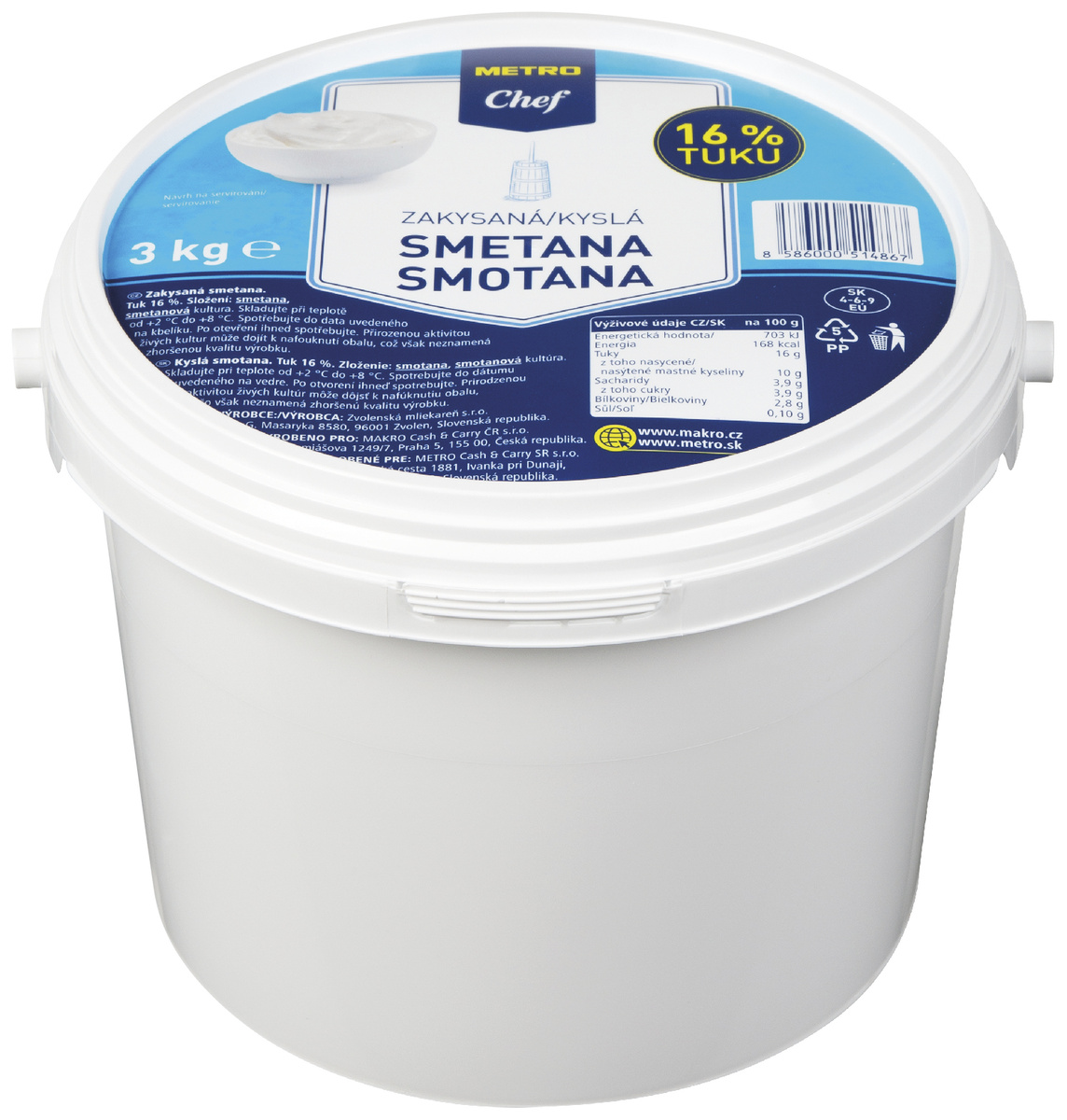 METRO Chef Smetana zakysaná 16% chlaz. 3 kg