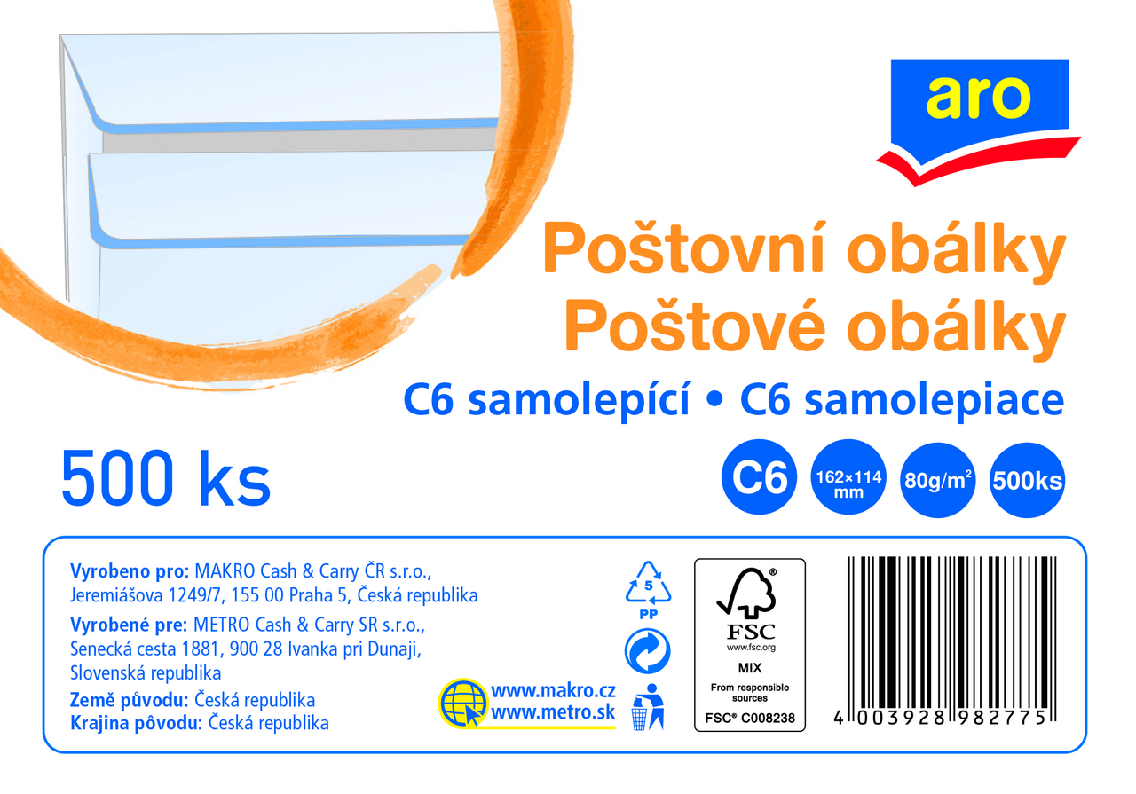 aro Obálka C6 samolepicí bílá 500 ks